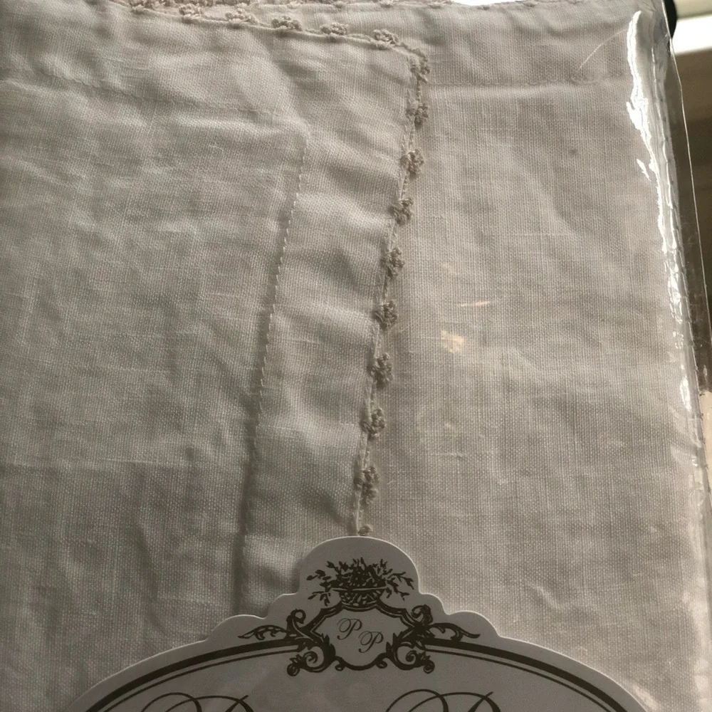 Pair Pom Pom at Home Cleo 100% LINEN EURO Shams - White/Taupe - NEW
